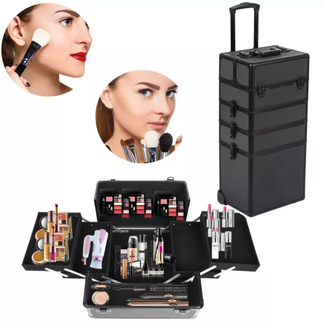 Aluminium 4 in 1 Beauty Trolley schwarz Kosmetik Koffer Case Schmink Visagisten