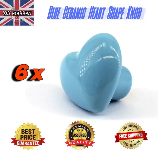 6pcs Blue Ceramic Heart Shape Knob Pull Handle Kids Room Drawer Cabinet