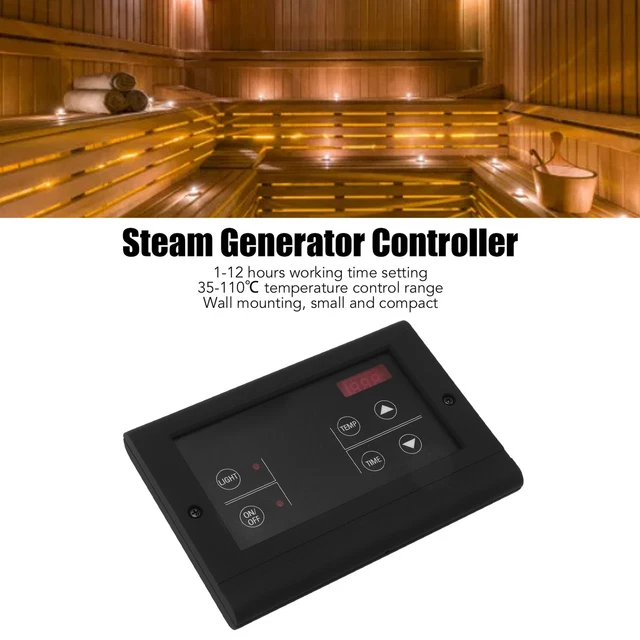 (Negro) Controlador de temperatura ambiente sauna montaje en pared controlador generador de vapor húmedo