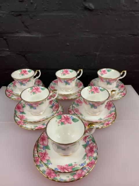 6 x Royal Albert 2nd Quality Lydia Tea Trios Cups Saucers and Side Plates Set
