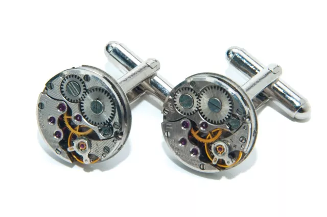 GEMELOS DE MOVIMIENTO DE RELOJ REDONDO 16 mm para hombre de colección Steampunk puño de boda eslabones