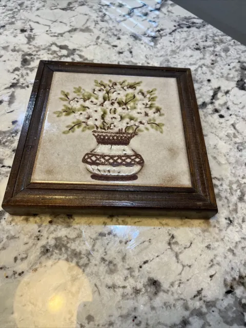 Vintage S Marco tile and wooden trivet 8”x8” Handmade in Italy