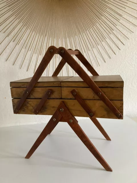 🐻  Ancienne Petite Travailleuse, Boite à Couture en Bois Vintage Authentique