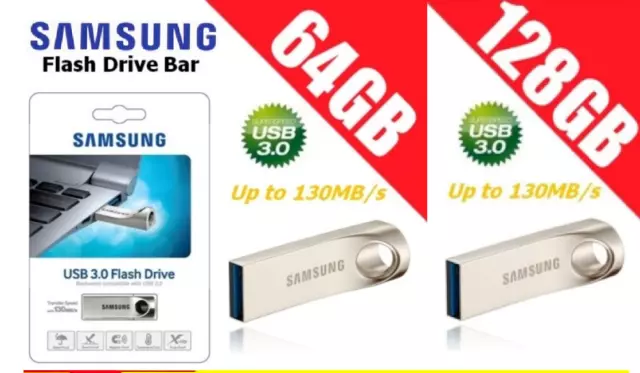 Samsung 64GB 128GB 256GB USB 3.0 Flash Drive Bar Memory Stick Keyring 130MB/S