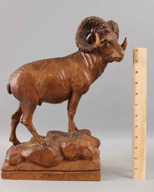 Antique Western Rockey Mountain Big Horn Sheep Hand Carved Wood Sculpture NR Antique Western Rockey Mountain Big Horn Sheep Hand Carved Wood Sculpture NR