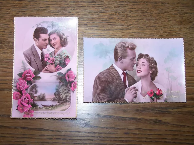 Lot de 2 CPA cartes postales anciennes Couple avec photo au Bromure