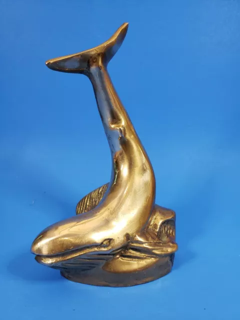 Marine Life Sperm Whale Book End Door Stop Nautical Heavy Brass  6 3/4" Tall