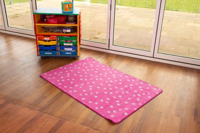 Kids Nursery Rug Pink With white Spots 100 x 150cm Non slip Polka Dots Play Mat