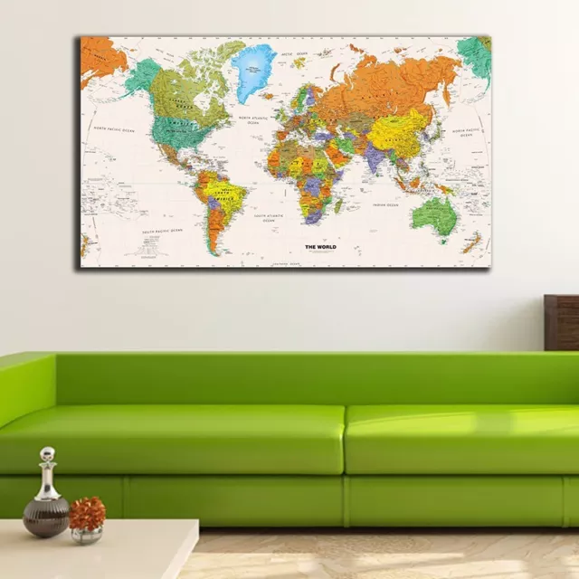 60x90x3cm Framed Canvas Prints Stretched World Map Wall Art Home Office Decor