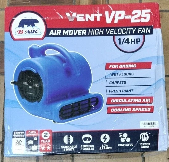 B-Air VP-25  1/4 HP Air Mover Blower Fan for Water Damage Restoration Dryer