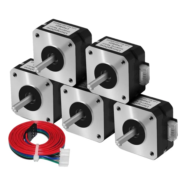 5 Motori Passo-passo Nema 17HS4023 Pancake 42x23 Mm – 1.5A 3.8V, 1.8°, Con Cavi Da 1 M Per Stampanti 3D