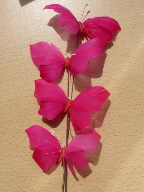 4 Schmetterlinge zum Basteln und Dekorieren mit Draht, pink, je ca. 8 cm breit