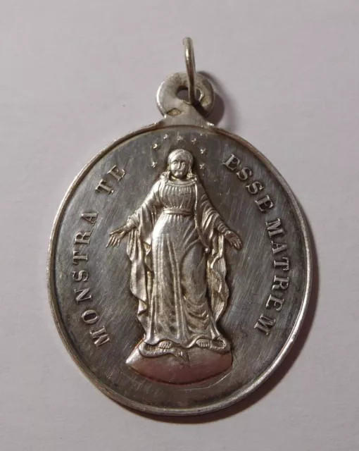 Médaille religieuse ancienne " Monstra Te Esse Matrem " - argent massif