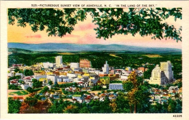 Linen Postcard Sunset View of Asheville North Carolina NC UNP