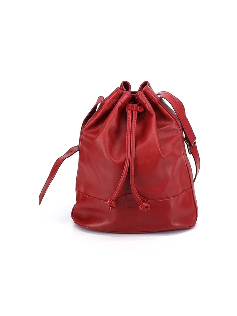 Longchamp Women Red Leather Bucket Bag One Size