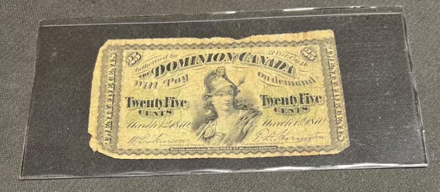 1870 Dominion of CANADA 25 Cents Shinplaster Banknote, Canadian Bank Note