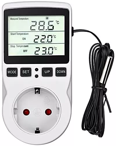 Kaufe EU/UNS Timer Steckdose Thermostat Digitale Temperatur Controller Steckdose  Steckdose Mit Timer Schalter Sensor Sonde Heizung Kühlung