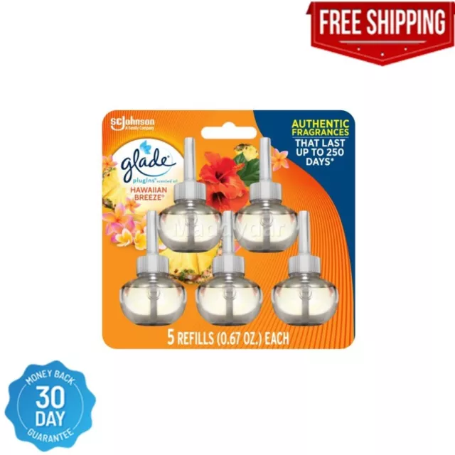 Glade PlugIns Scented Oil 5 Refills, Air Freshener, Hawaiian Breeze, 5 x 1.34 oz