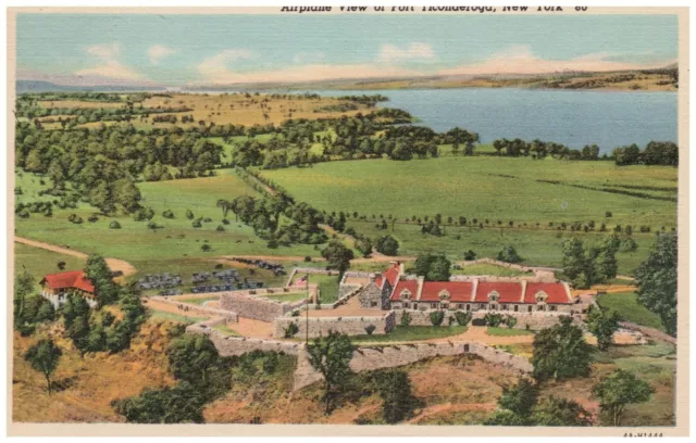 Airplane Birds Eye View Fort Ticonderoga NY Linen Postcard 1953 Posted