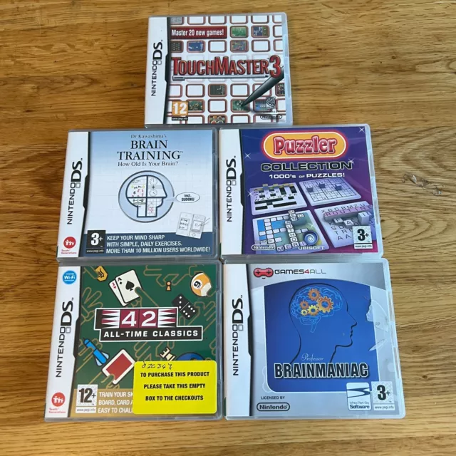 Nintendo DS 5 Game Bundle - Brain Training, Puzzler, Game Classics, Touchmaster