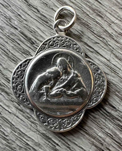 Pendentif Ancien En Argent Massif 925 - Médaille Religieuse Vierge/Jésus, Occasion