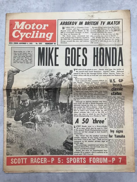 Motor Cycling - 6 November 1965 - Scott Racer, Bultaco  - Vintage Newspaper