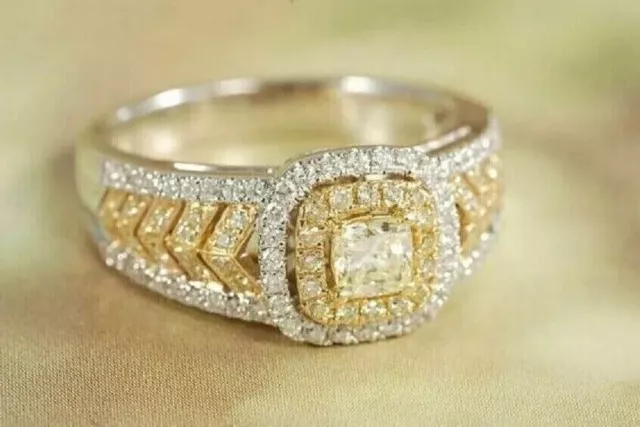 3KT Kissen Labor erstellt Citrin Diamant Hochzeitsband Ring 14K weiß vergoldet 2