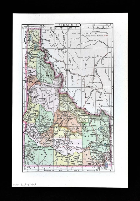 1896 Johnson Map  Idaho Boise City McKenzie Challis Moscow Bitter Root Mountains