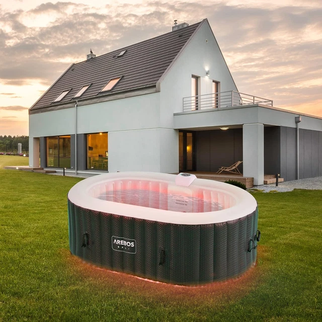 2 PERSON INFLATABLE Hot Tub Spa 190x120cm LED Lights 90 Jets Heated ...
