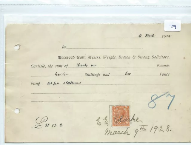 Ephemera -079- Small- Wright Brown & Strong, Solicitors - Receipt- Mar 1928