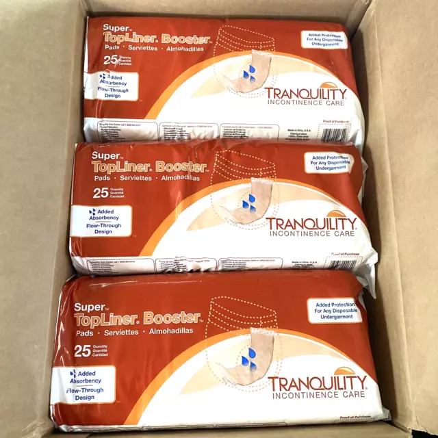 8 Packs - Tranquility TopLiner Super Booster Pad Pack of 25 - 200 Total Pads 15"