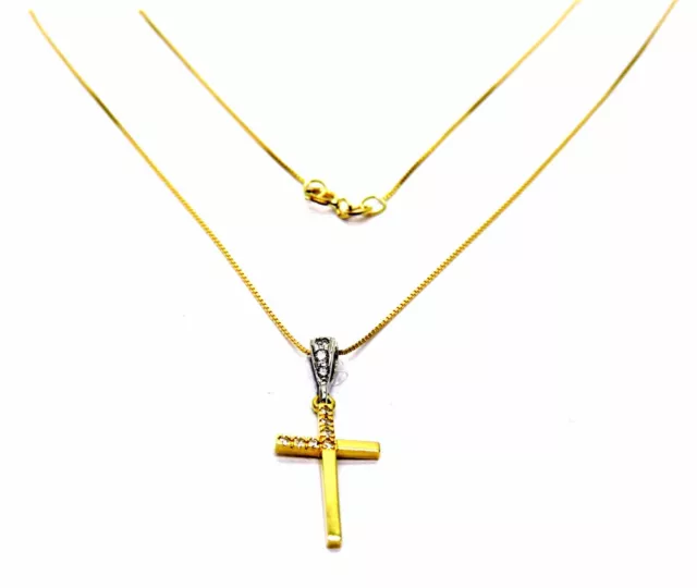 Collier or Jaune 18K Charms Pendentif Croix Classique Zircons Bicolore 3