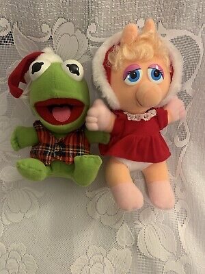 Vintage Jim Henson Baby Kermit & Miss piggy plush toy muppets 1980s