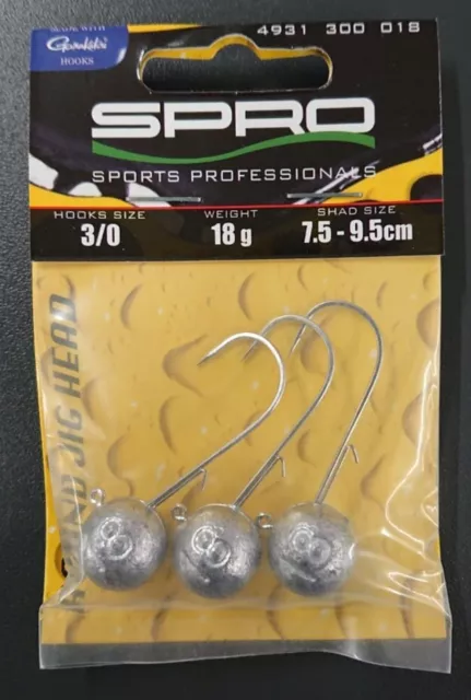 SPRO Round Jig Head 22 3/0 - 18g 3 Stück Jigköpfe Jighead Rundkopf Gamakatsu OVP