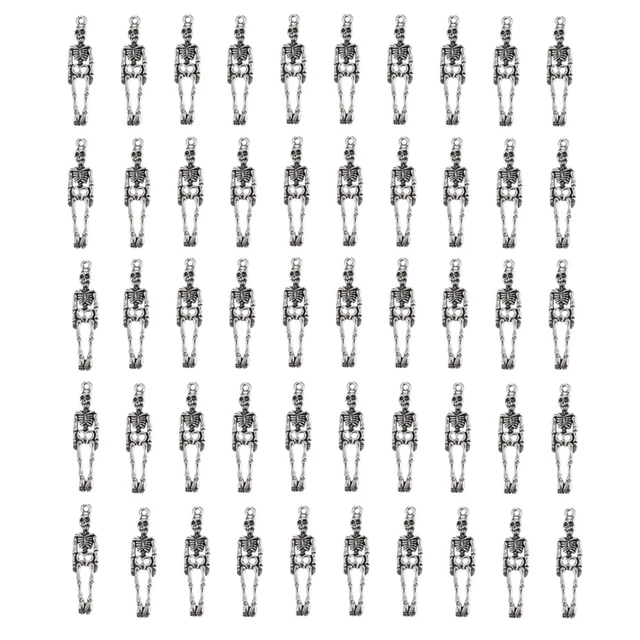 50 Stück Schädel Skelett Anhänger Charms für Halloween Armbänder Halskette