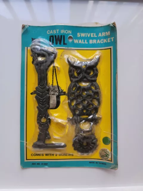 NEW Vintage 1970s Owl Cast Iron Swivel Arm Wall Bracket Hook for Hanging Plants