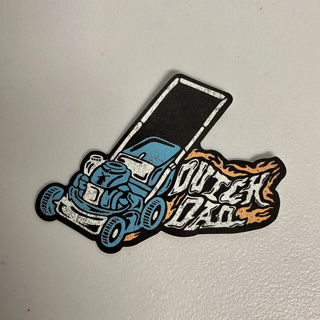 DUTCH BROS COFFEE Sticker June 2023 Fathers Day Dad Lawnmower Flames