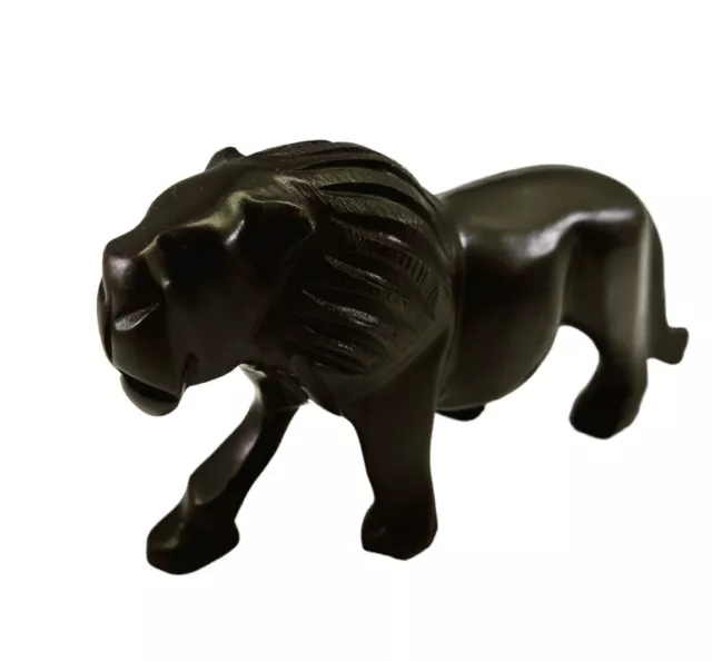 Hand Carved Dark Wood Lion Statue African Sculpture Figurine READ!!
