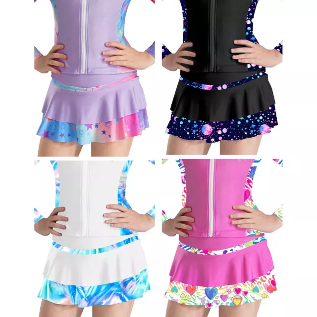 Kids Girls Built-in Shorts Figure Skating Dancewear Gymnastics Skirt Dance