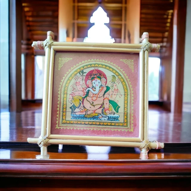 Ganesha -  Manuskript - Palmblatt Pattachitra Kunst - Rahmen, Gemälde, Bild