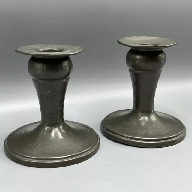 Liberty & Co Antique Pewter Candlesticks PAIR Arts & Crafts English Tudric