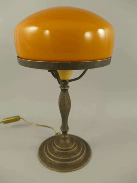 Tischlampe Messing  orange Lampe Jugendstil Schreibtischlampe Antik Pilzleuchte