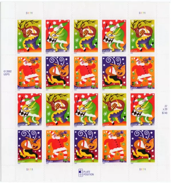 Scott #3824a Holiday Music Makers Sheet of 20 Stamps - MNH