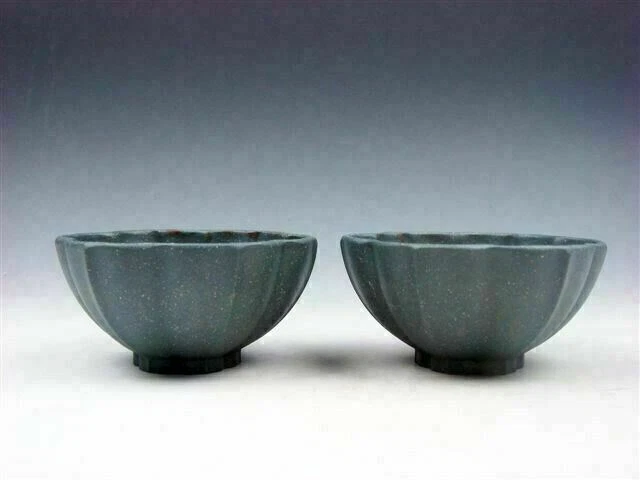 Pair YiXing Zisha Clay Hand Crafted Flower Petal Shaped Tea Cups #02212202