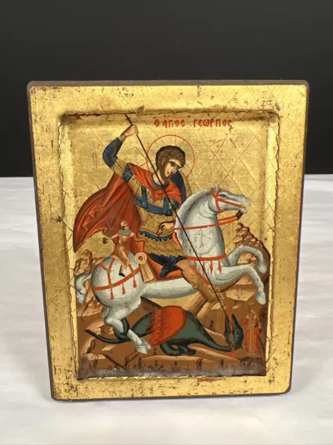 Saint George Icon Byzantine Replica Gold Wood Gilt Vintage
