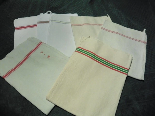 Lot de 5 torchons à rayures multicolores vintage Tissu