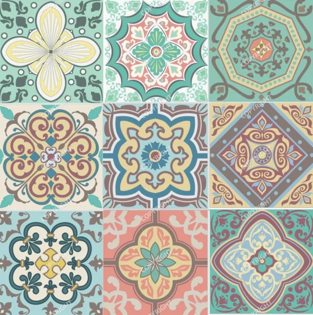 45pcs Traditional tile transfers stickers wall Vintage Victorian Moroccan mosaic 2