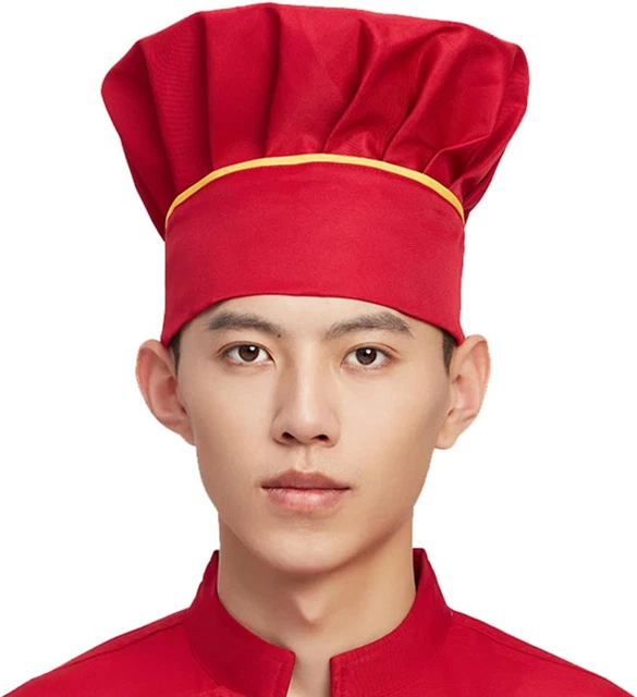 Chef Hat Adult Adjustable Elastic Baker Kitchen Cooking Chef Cap with Side Strip