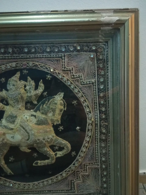Antigue Burmese Kalaga Tapestry Framed 3