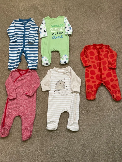 5 x bundle Baby Boy Girl Sleepsuits Babygrow Age 3-6 Months Mothercare, Blue Zoo